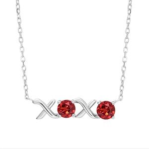 BRAND NEW Sterling silver Natural Garnet 'Hugs & Kisses' XOXO Necklace